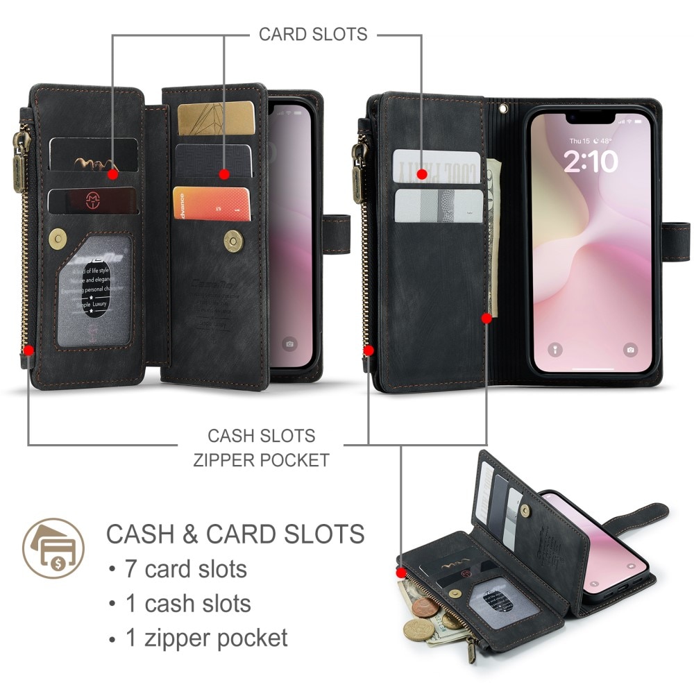 Zipper Wallet iPhone 16e Musta