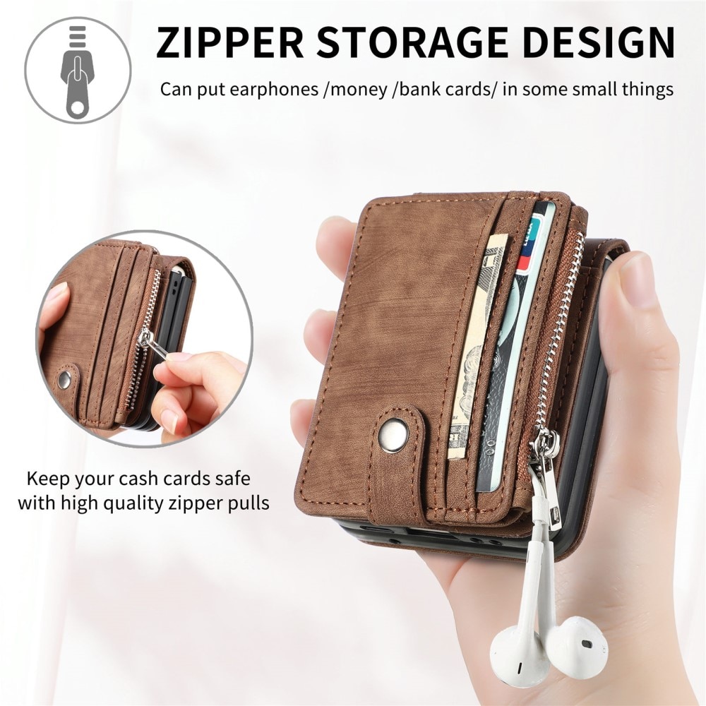 Suojakotelo Zipper Multi-slot Samsung Galaxy Z Flip 6 ruskea