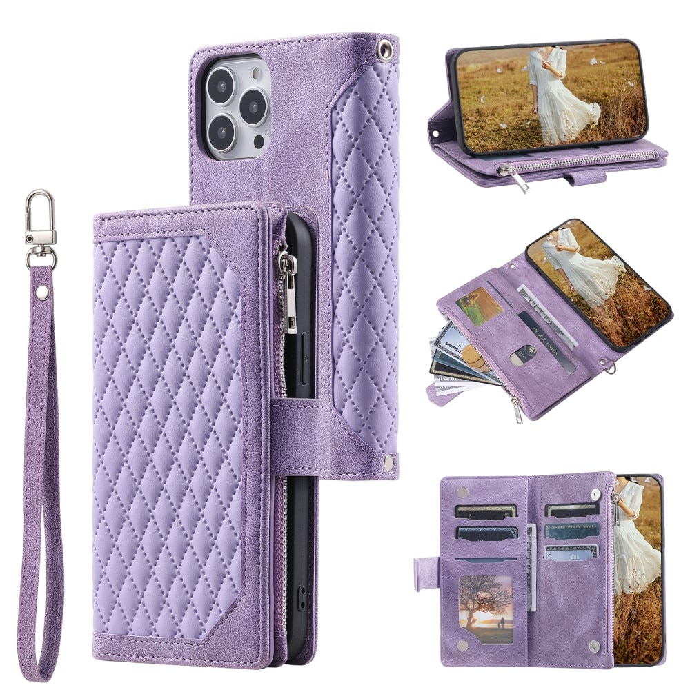 Lompakkolaukku iPhone 15 Pro Quilted Liila