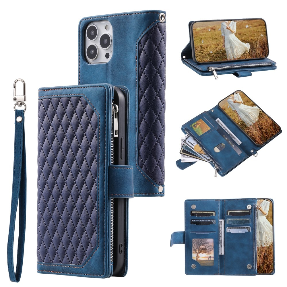 Lompakkolaukku iPhone 15 Pro Quilted Sininen