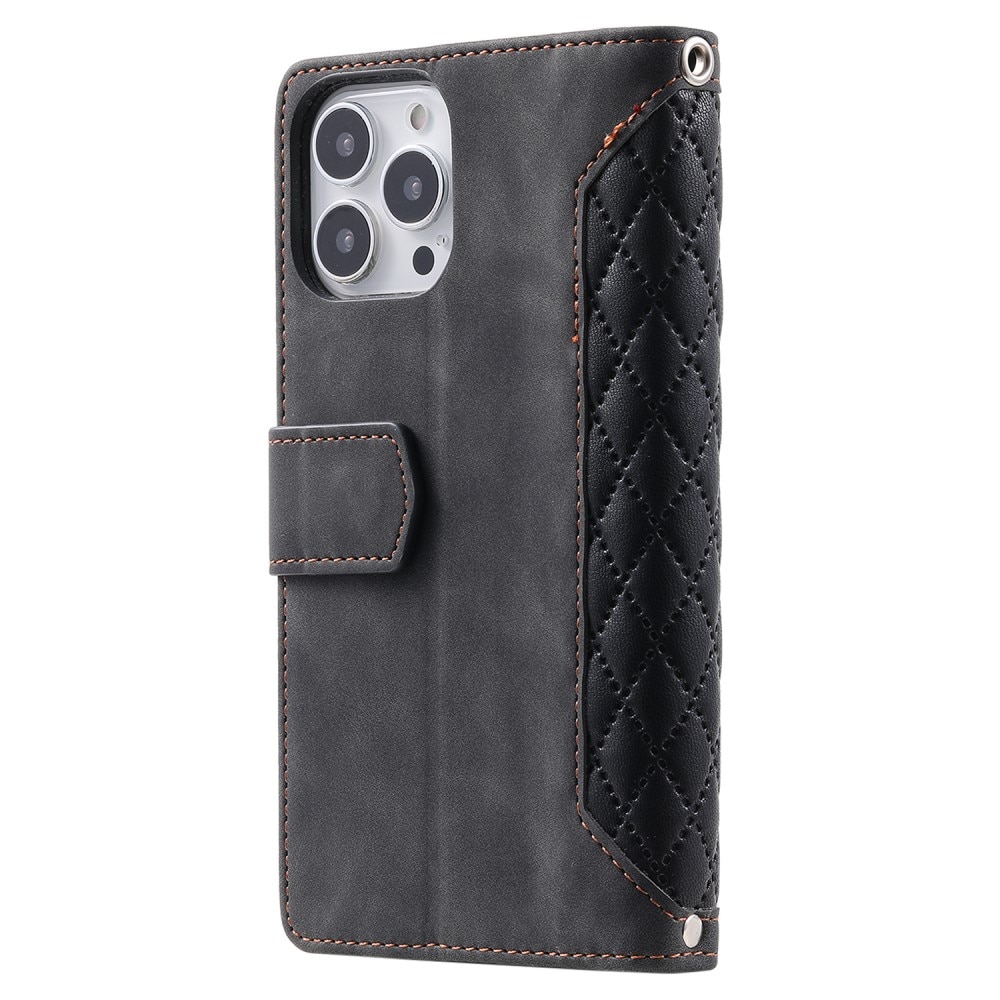 Lompakkolaukku iPhone 15 Pro Quilted Musta