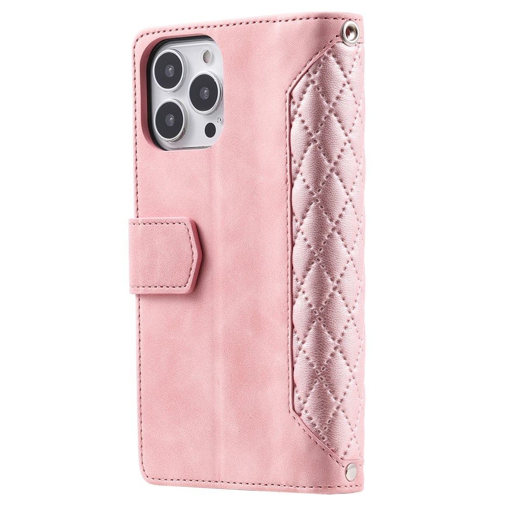 Lompakkolaukku iPhone 15 Pro Max Quilted Vaaleanpunainen