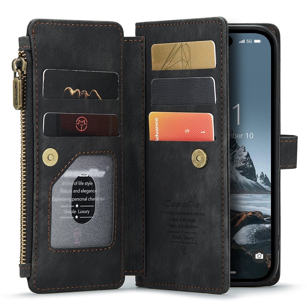 Zipper Wallet iPhone 16 Pro Musta