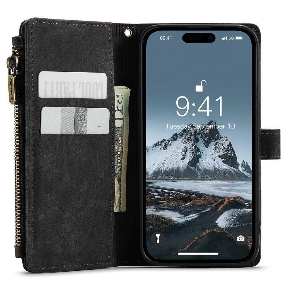 Zipper Wallet iPhone 15 Pro Musta