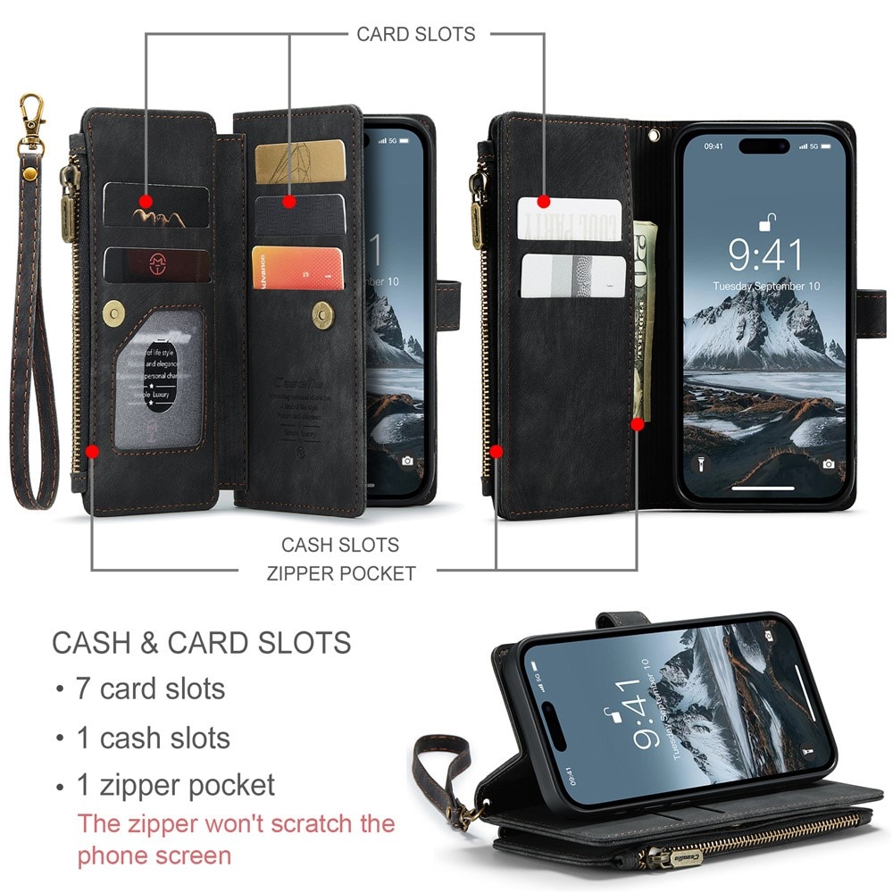 Zipper Wallet iPhone 15 Pro Musta