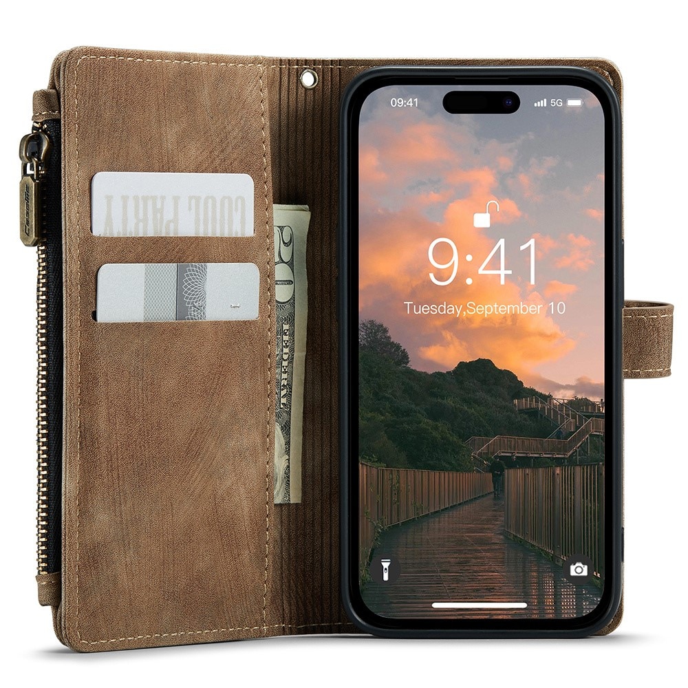 Zipper Wallet iPhone 15 Pro Ruskea