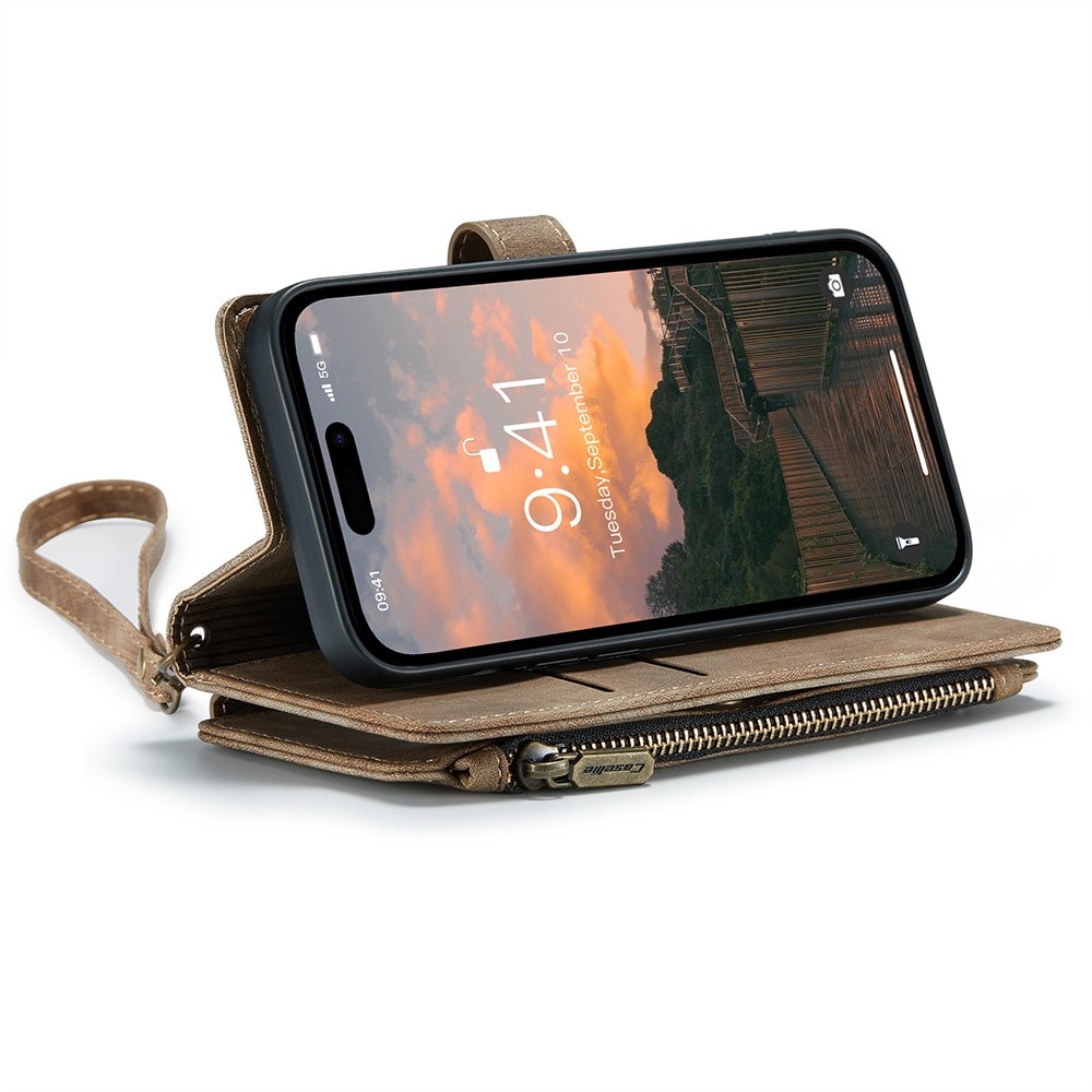 Zipper Wallet iPhone 15 Pro Ruskea