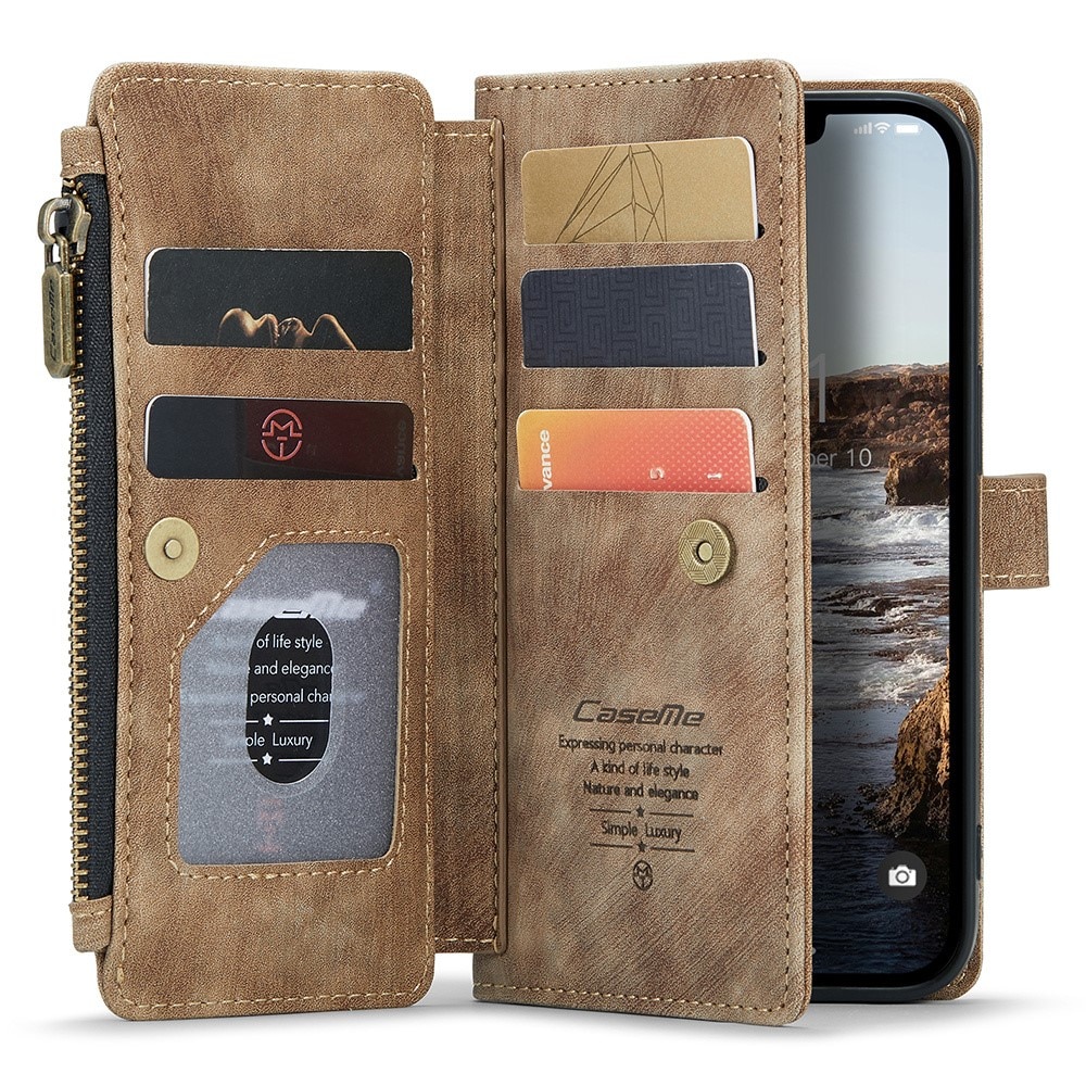 Zipper Wallet iPhone 15 Ruskea