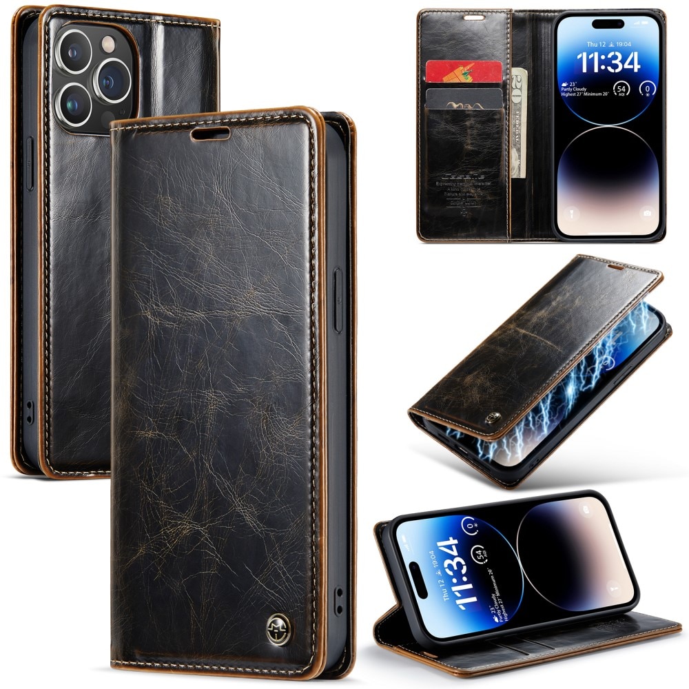 Leather Wallet iPhone 16 Pro Max ruskea