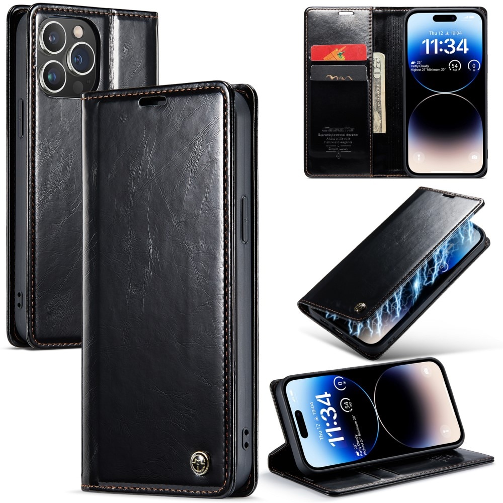 Leather Wallet iPhone 15 Pro musta