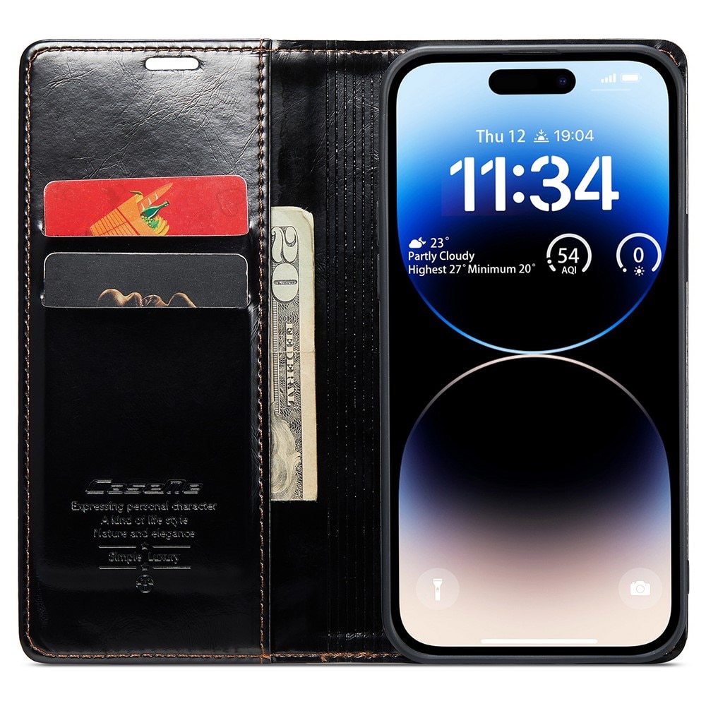 Leather Wallet iPhone 16 Pro Max musta