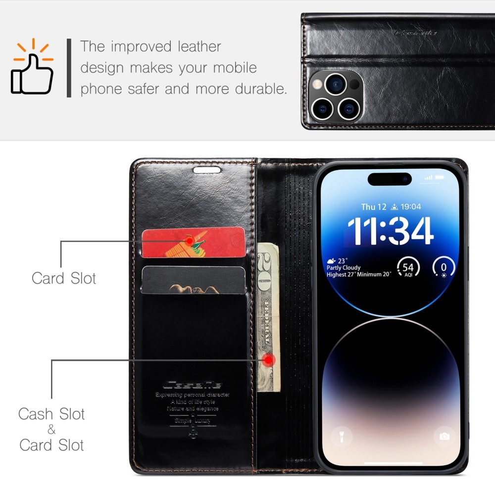 Leather Wallet iPhone 15 Pro musta