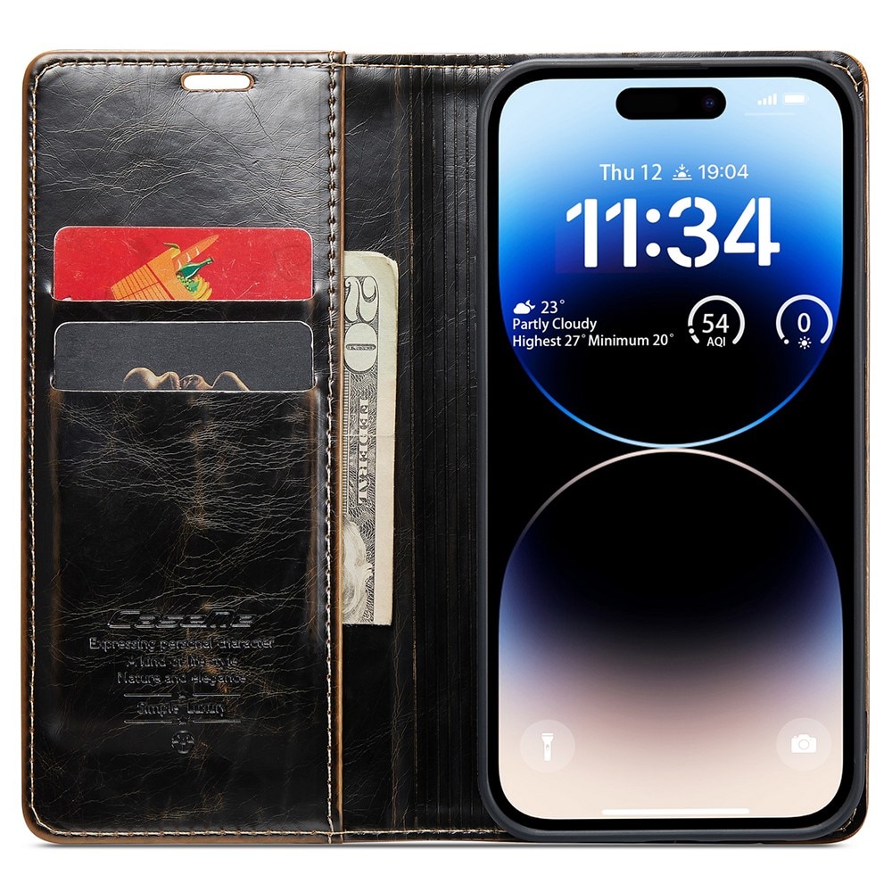 Leather Wallet iPhone 15 Pro Max ruskea