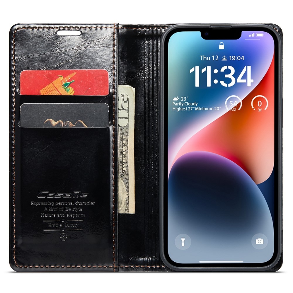 Leather Wallet iPhone 16 musta