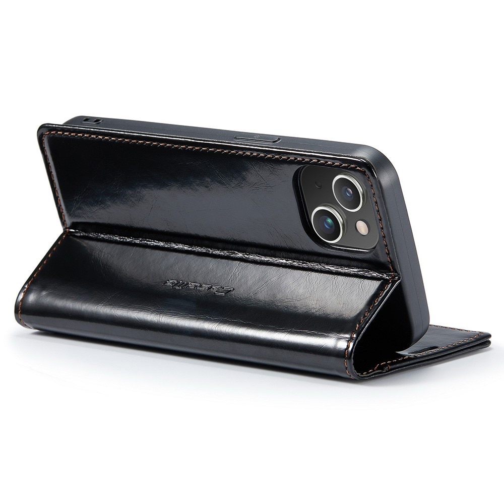 Leather Wallet iPhone 16 musta