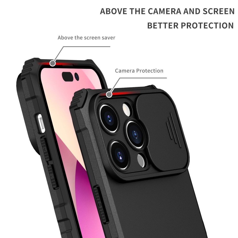 iPhone 15 Pro Kickstand Kotelo Kamerasuojalla Musta