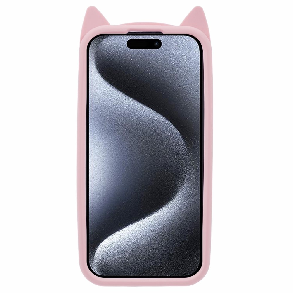 Silikonikuori Kissa iPhone 15 Pro vaaleanpunainen