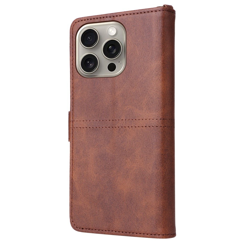 Magnet Leather Wallet iPhone 15 Pro Max ruskea