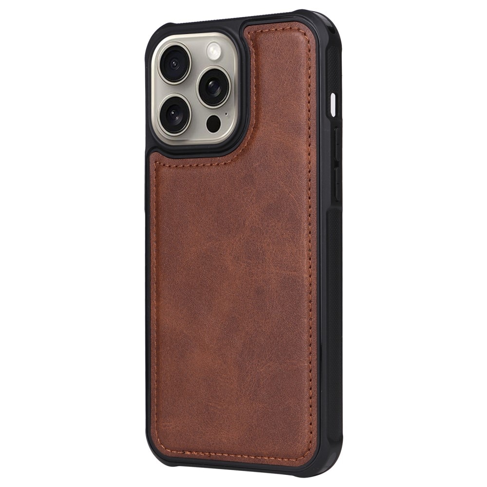 Magnet Leather Wallet iPhone 15 Pro Max ruskea