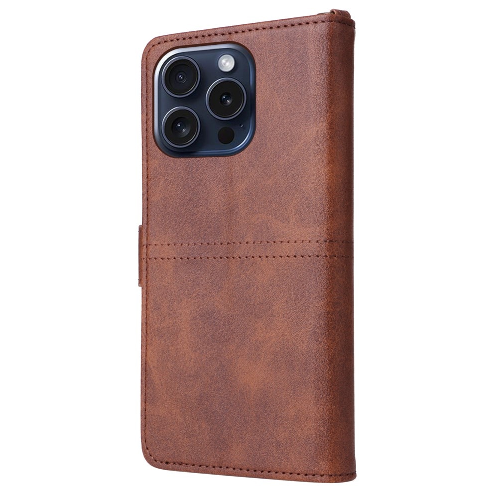 Magnet Leather Wallet iPhone 15 Pro ruskea