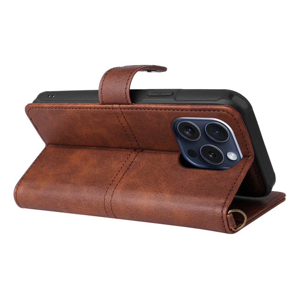 Magnet Leather Wallet iPhone 15 Pro ruskea