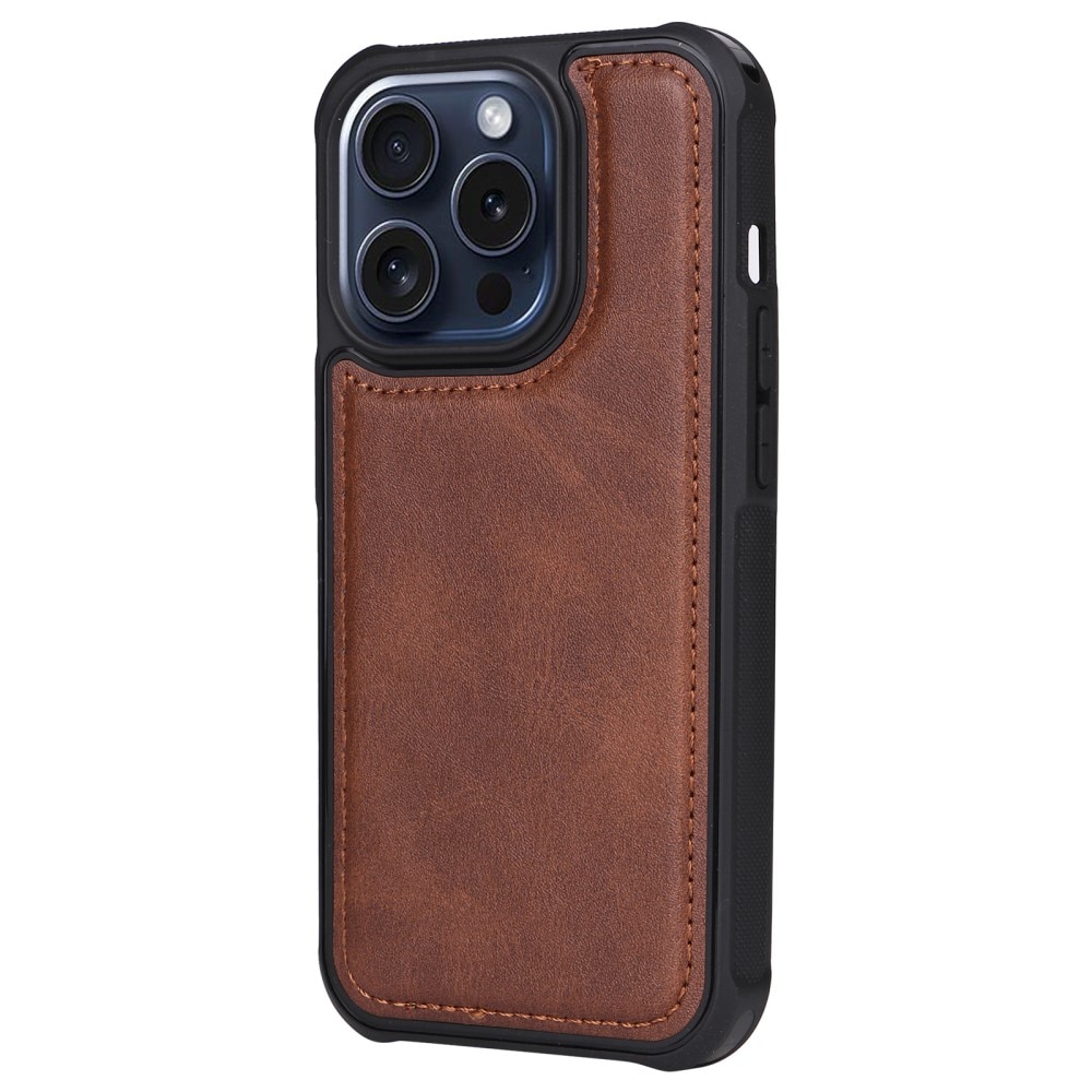 Magnet Leather Wallet iPhone 15 Pro ruskea