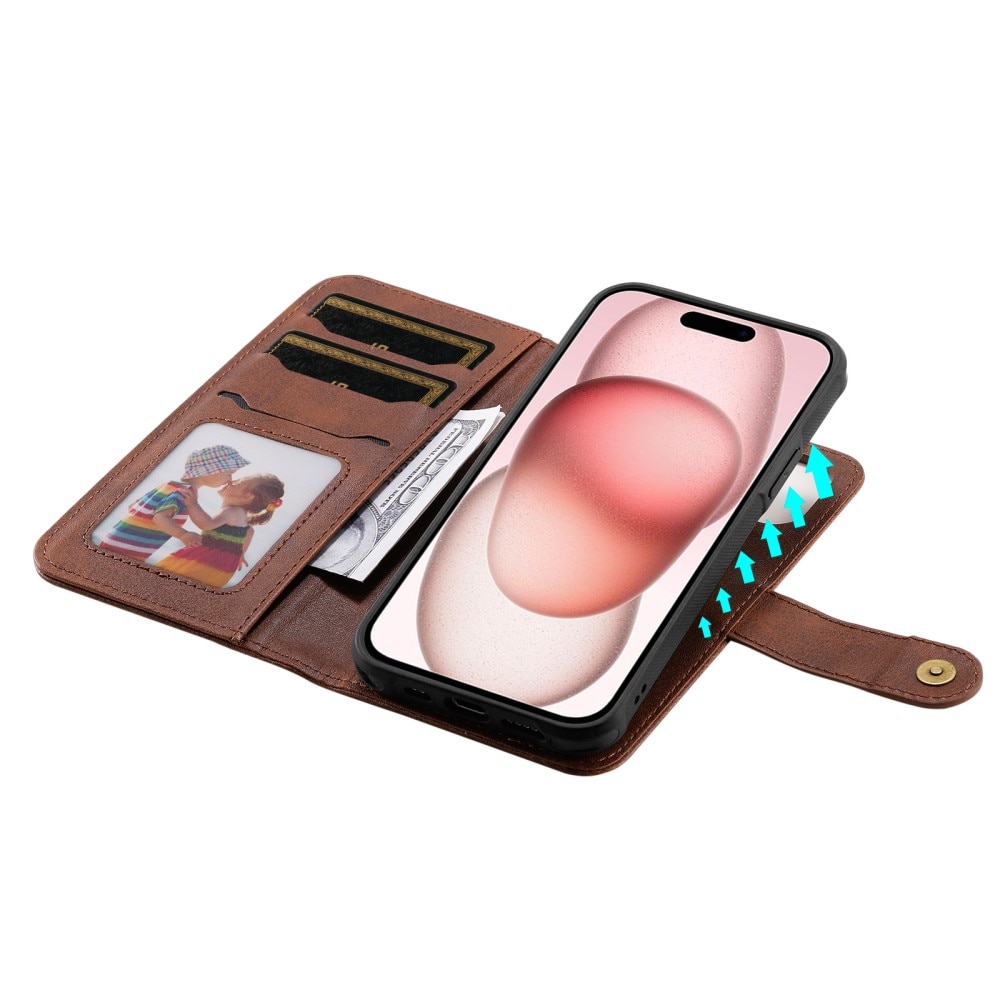 Magnet Leather Wallet iPhone 15 ruskea