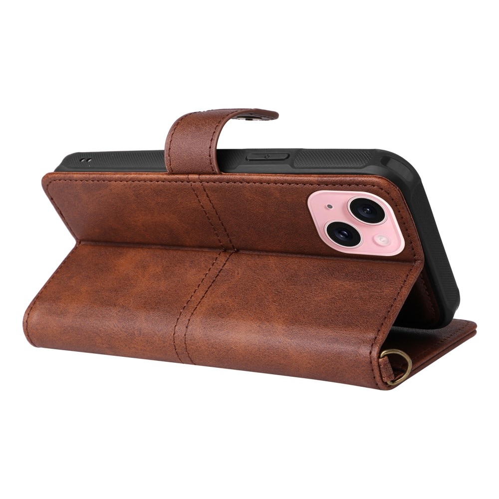 Magnet Leather Wallet iPhone 15 ruskea