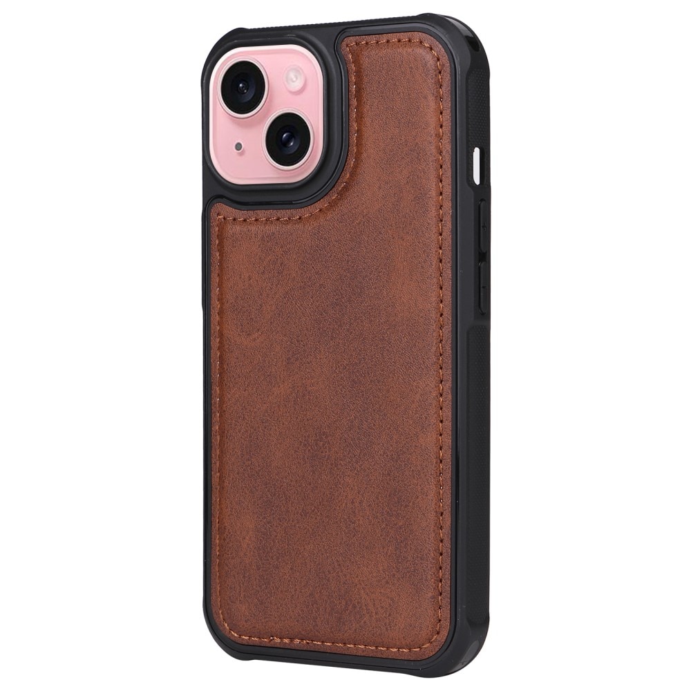 Magnet Leather Wallet iPhone 15 ruskea