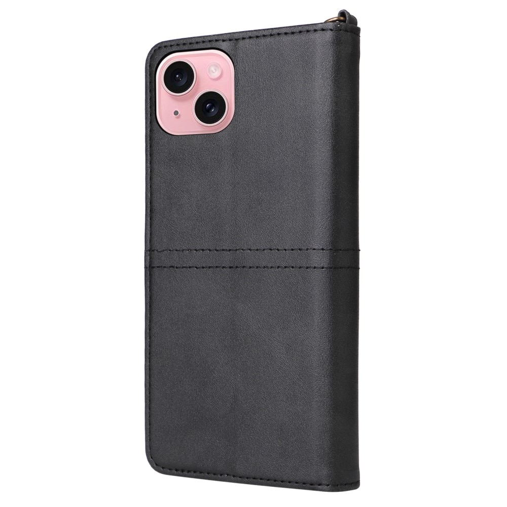 Magnet Leather Wallet iPhone 15 musta