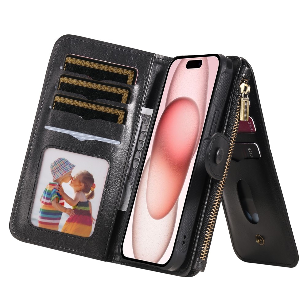 Magnet Leather Multi-Wallet iPhone 15 musta