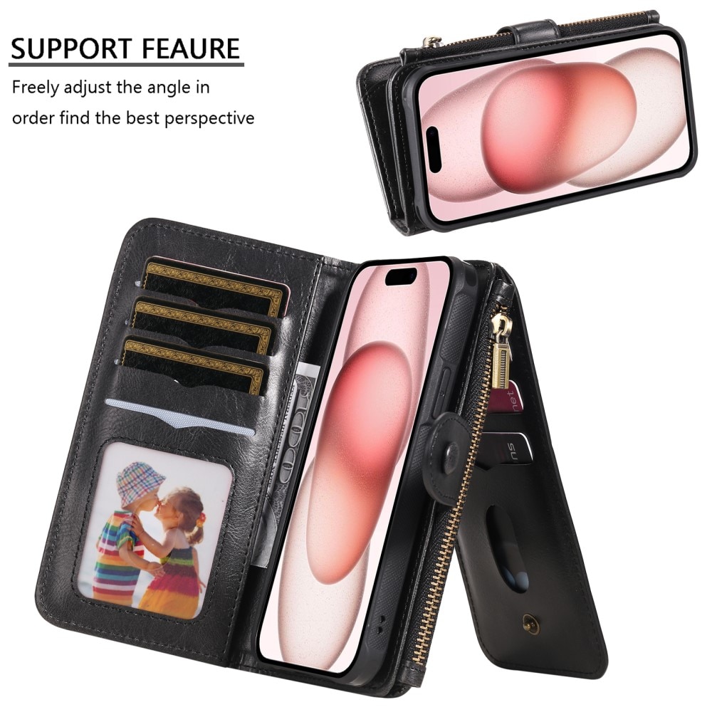 Magnet Leather Multi-Wallet iPhone 15 musta