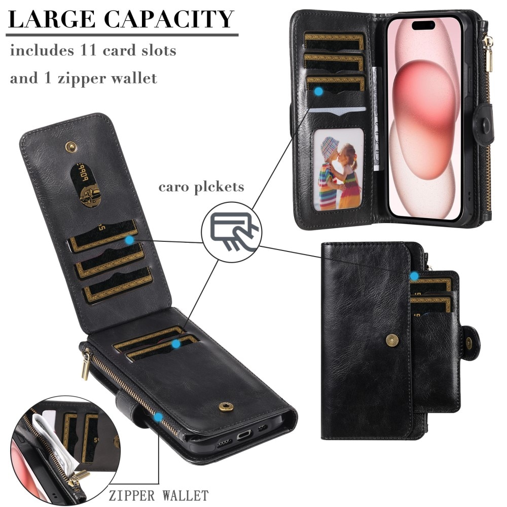 Magnet Leather Multi-Wallet iPhone 15 musta