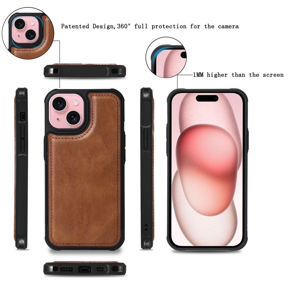 Magnet Leather Multi-Wallet iPhone 15 ruskea