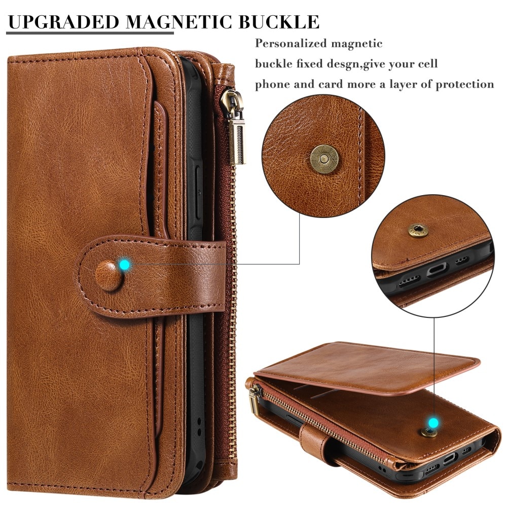 Magnet Leather Multi-Wallet iPhone 15 ruskea