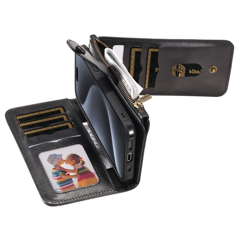 Magnet Leather Multi-Wallet iPhone 15 Pro musta