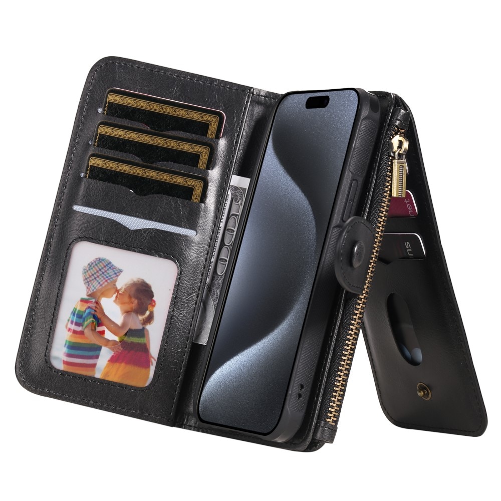 Magnet Leather Multi-Wallet iPhone 15 Pro musta