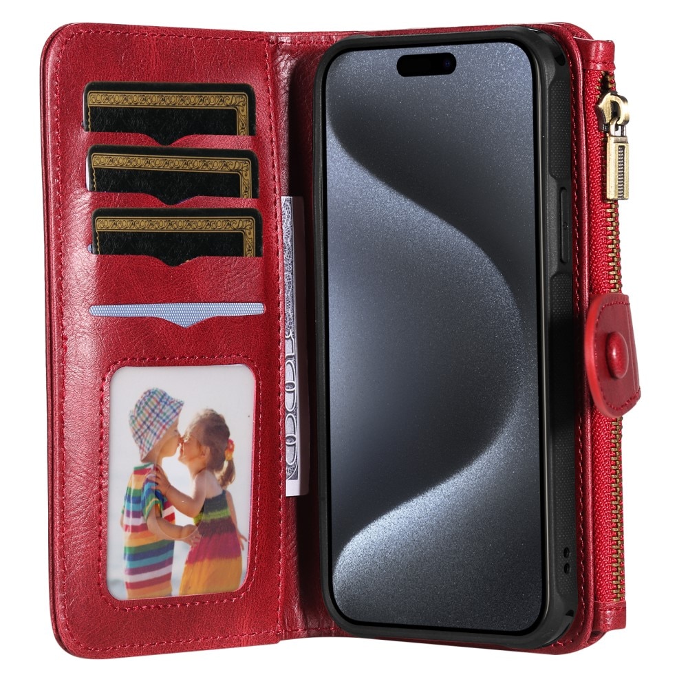 Magnet Leather Multi-Wallet iPhone 15 Pro punainen