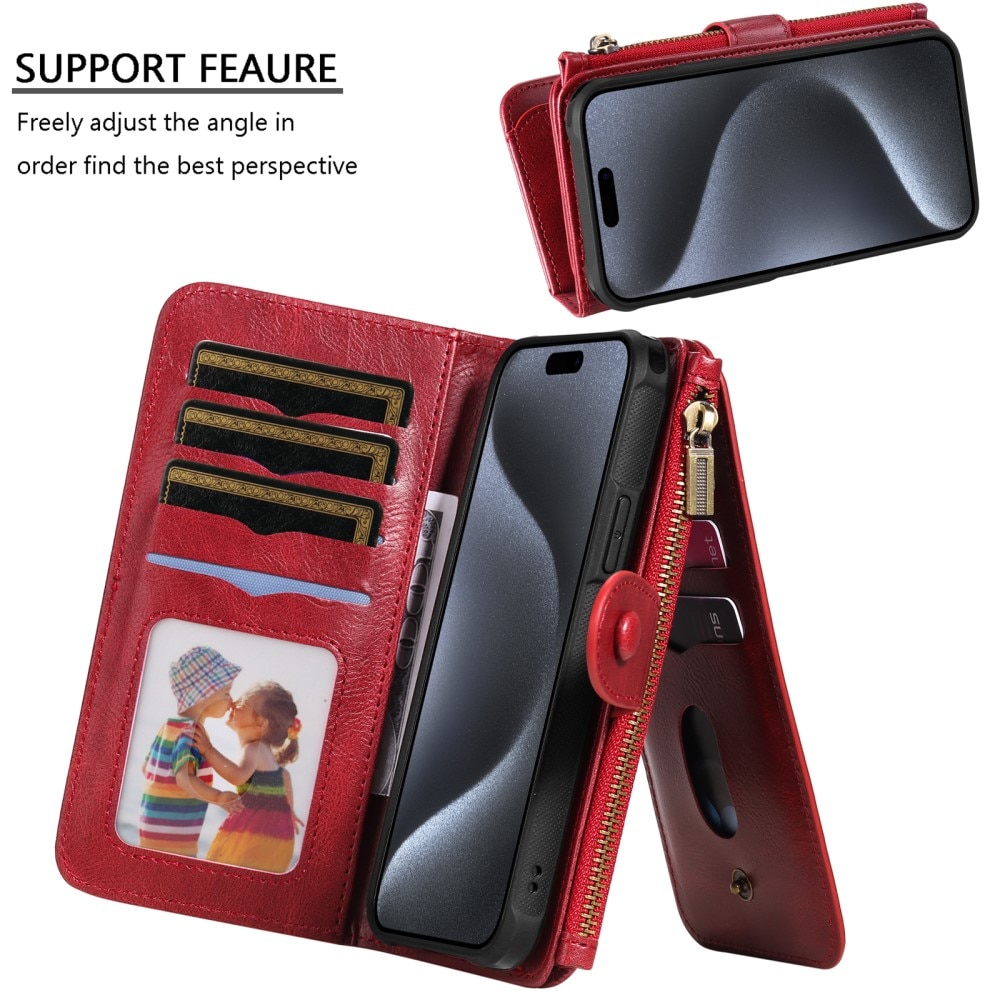 Magnet Leather Multi-Wallet iPhone 15 Pro punainen