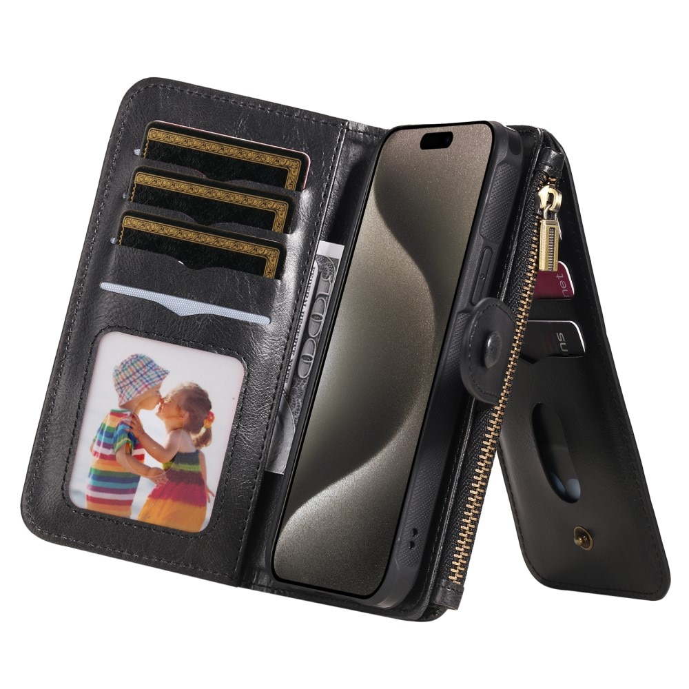 Magnet Leather Multi-Wallet iPhone 15 Pro Max musta