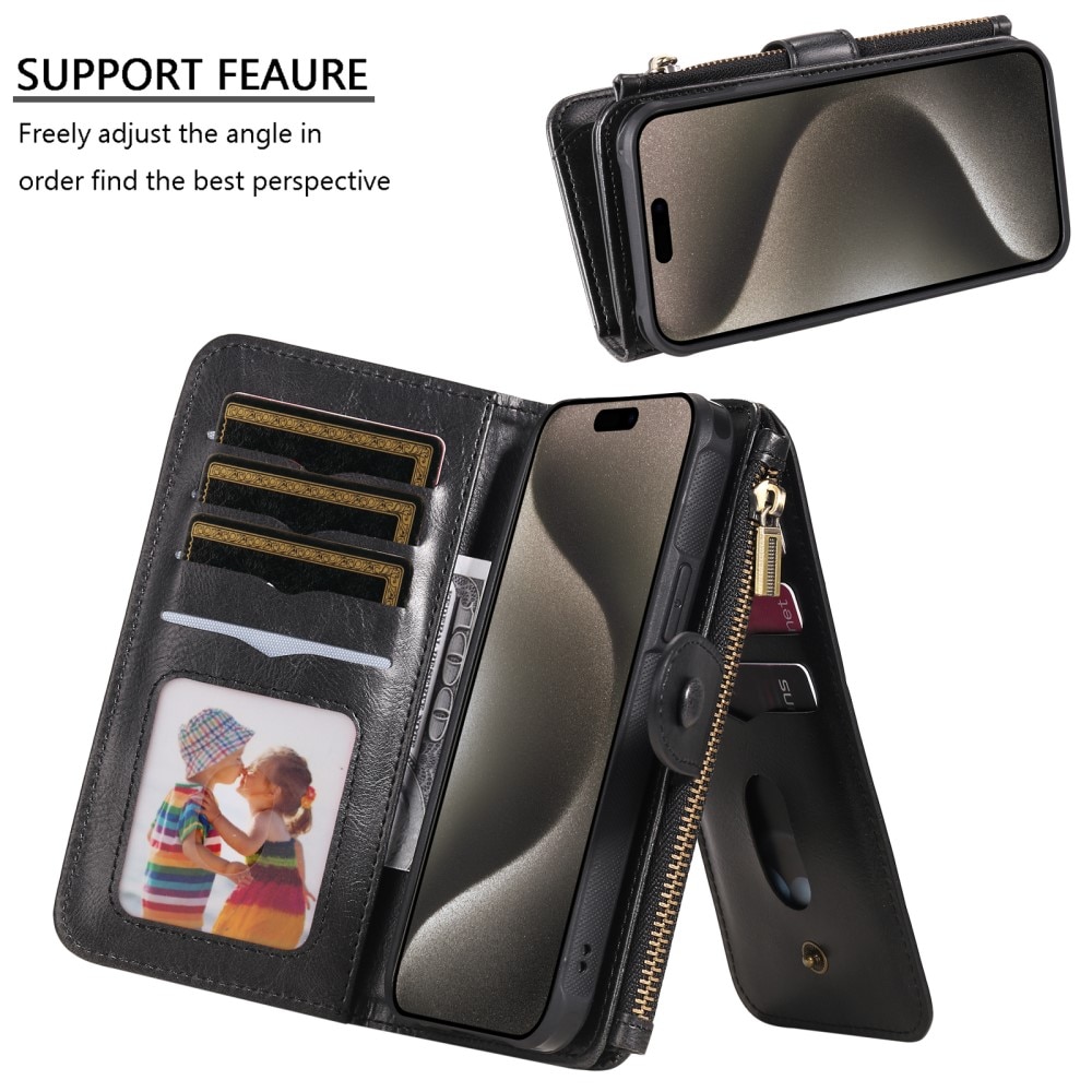 Magnet Leather Multi-Wallet iPhone 15 Pro Max musta