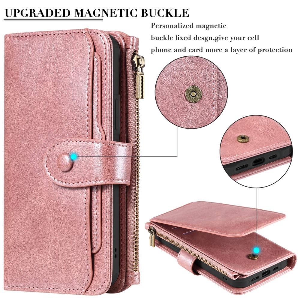 Magnet Leather Multi-Wallet iPhone 15 Pro Max vaaleanpunainen