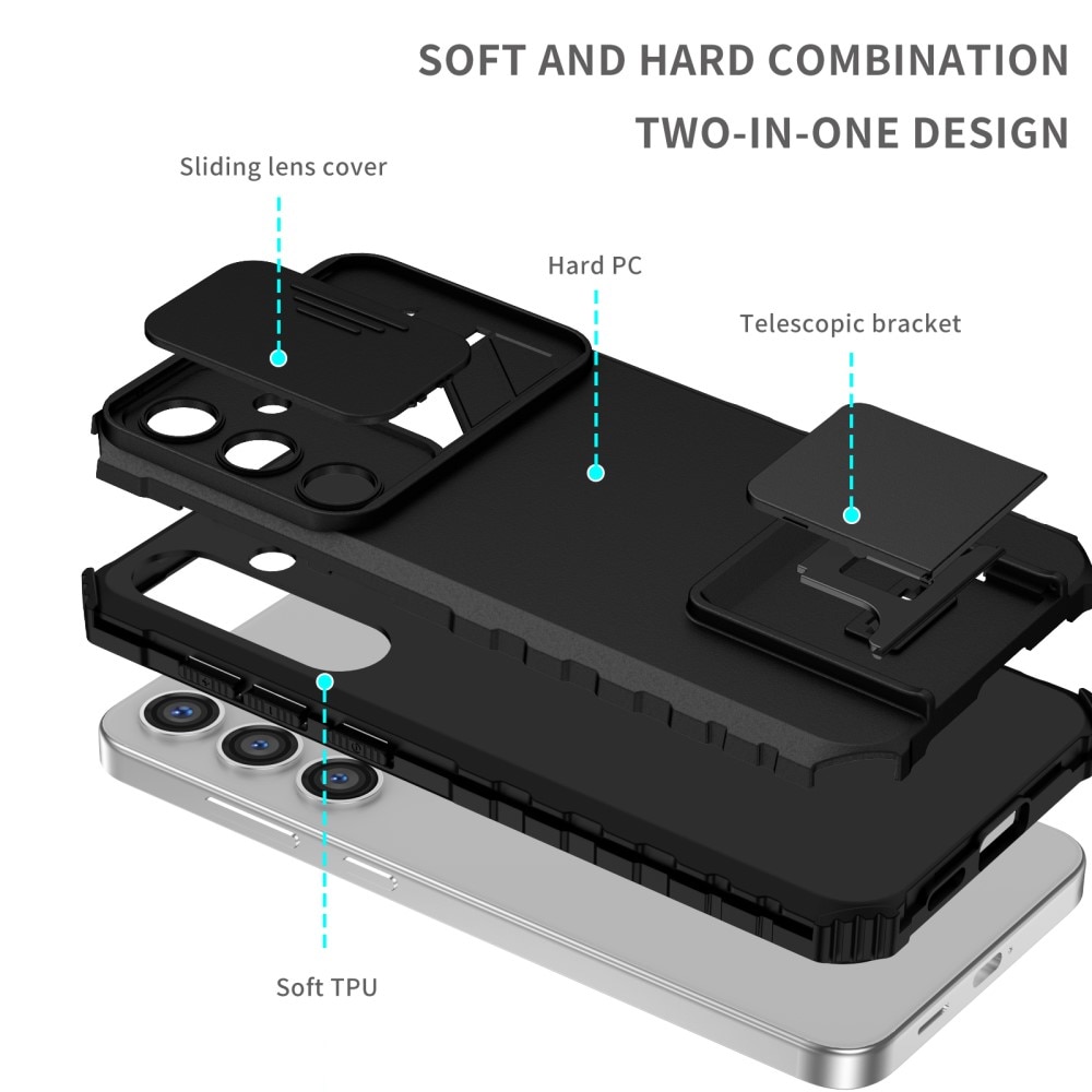 Samsung Galaxy S24 Kickstand Kotelo Kamerasuojalla Musta