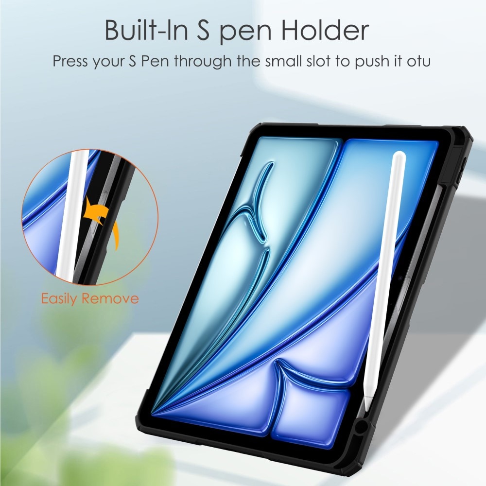 iPad Air 11 6th Gen (2024) Kotelo Tri-fold Kynäpidikkeellä musta/kirkas
