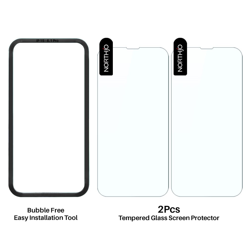 Näytön Panssarilasi  näytönsuoja asennuskehyksellä iPhone 15 Pro (2-pack)