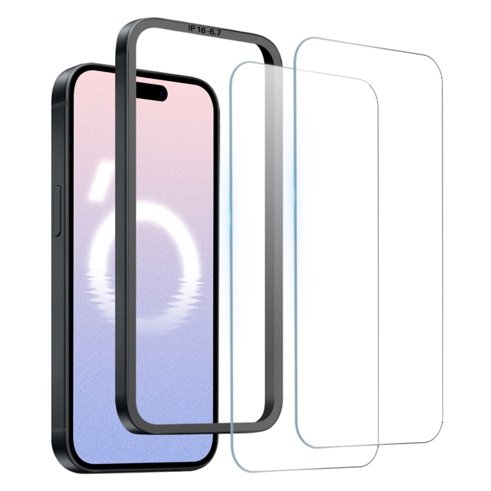 Näytön Panssarilasi  näytönsuoja asennuskehyksellä iPhone 16 Plus (2-pack)