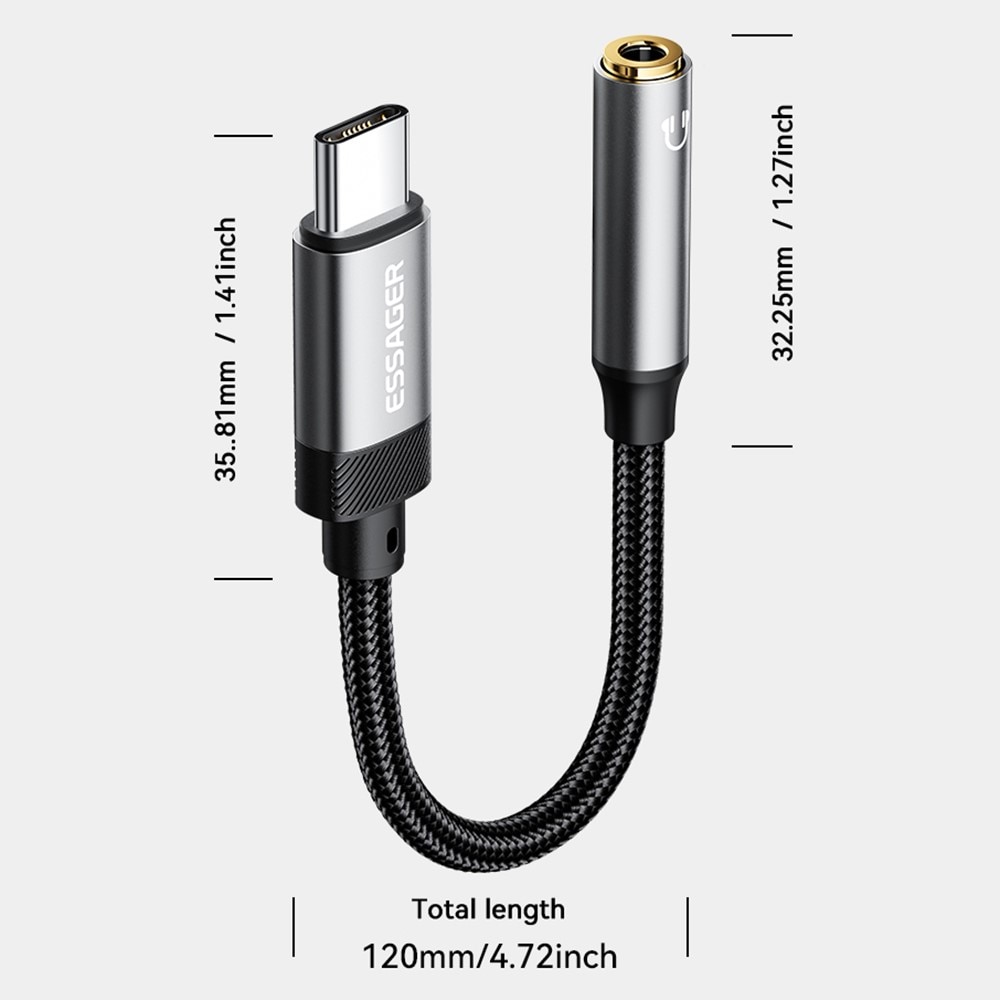 USB-C Kuulokeadapteri USB-C - 3,5mm DAC musta