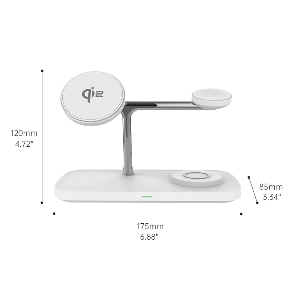 3-in-1 Qi2 MagSafe Langaton Latausasema valkoinen