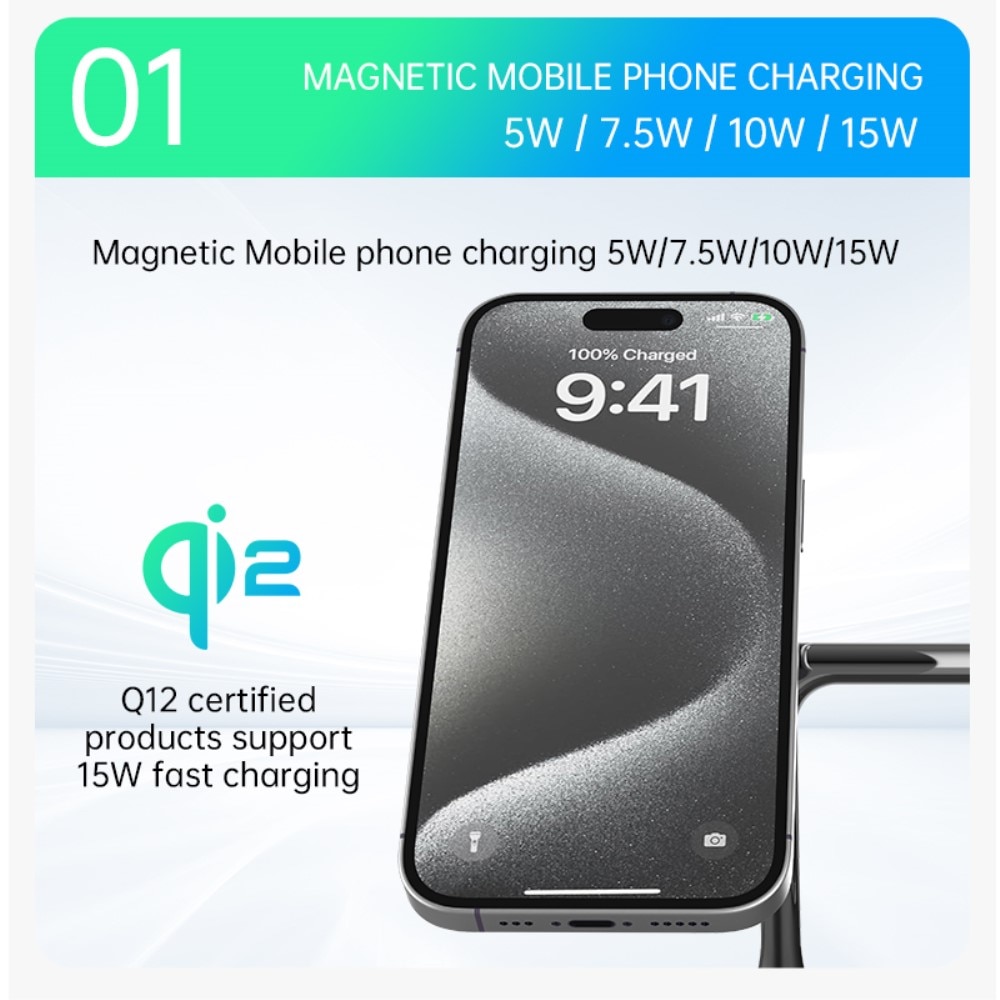 Samsung Galaxy S25 Ultra 3-in-1 Qi2 Magneettinen Langaton Latausasema musta