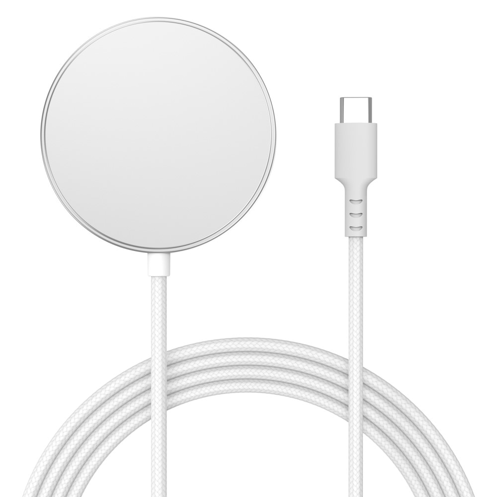 Apple iPhone 15 Qi2 15W MagSafe Langaton latausalusta jalustalla valkoinen